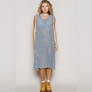 POL Blue and White Midi Dress